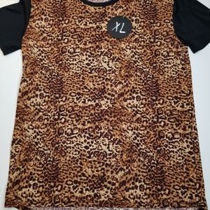 LuLaRoe Leopard Print Top with Black Sleeves